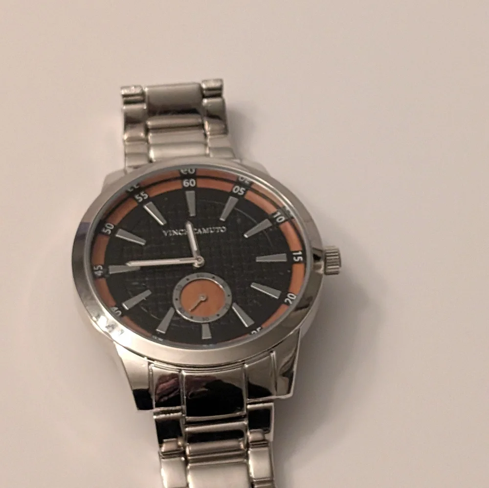 Vince Camuto Silver and Gray Watch with Orange Accents